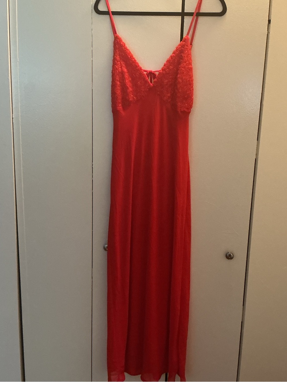 Red Lace-Trim Long Slip Dress - Women